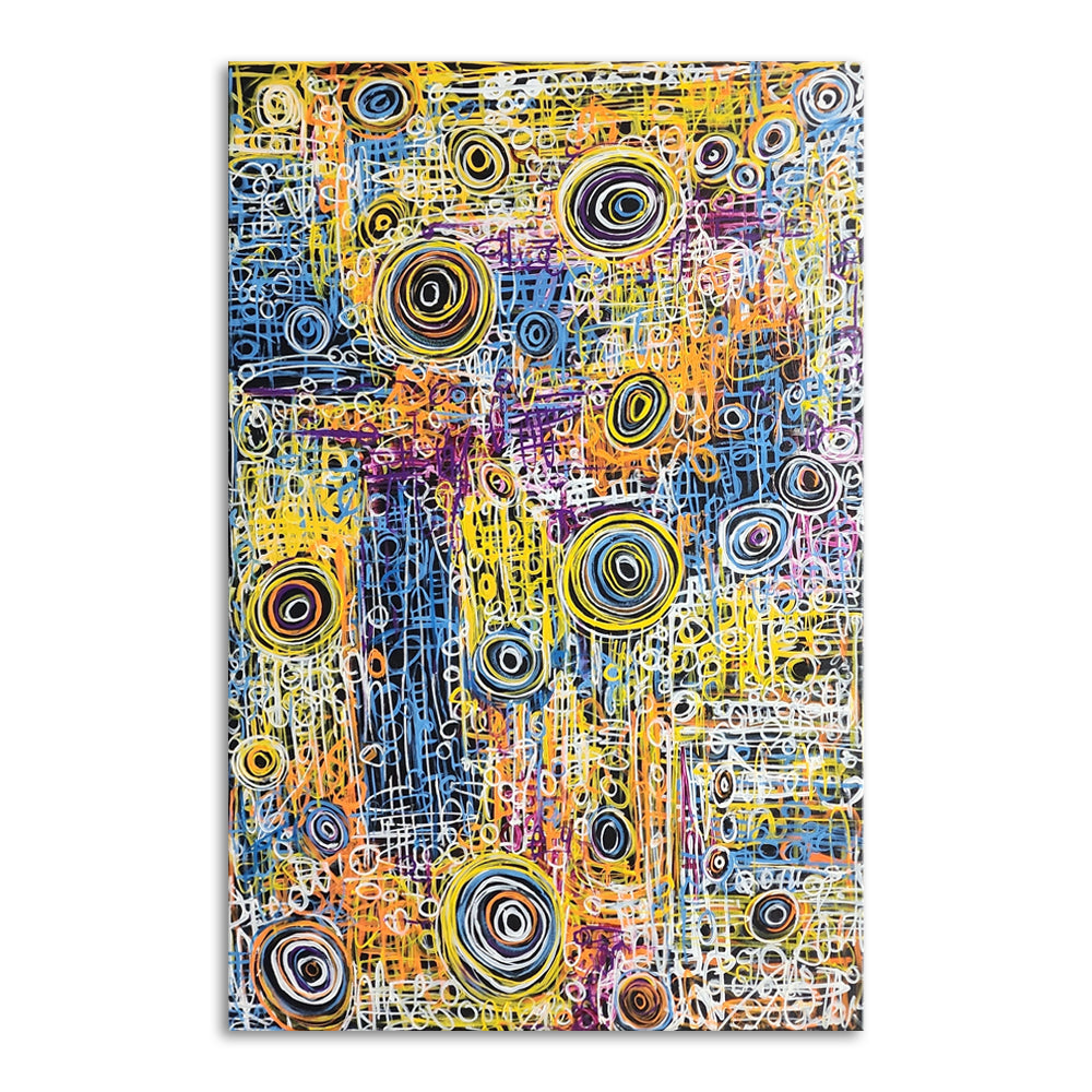 Circles & Lines - Whimsical, Kinetic Abstract Modern Artwork Featuring a Spectacle of Colour, Size 100x150cm