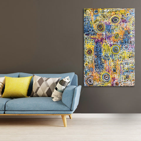 Circles & Lines - Whimsical, Kinetic Abstract Modern Artwork Featuring a Spectacle of Colour, Size 100x150cm