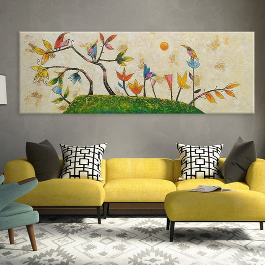 Land of Whimsy - Quirky And Fun Depiction of a Stylized Island Inhabited by Peculiar little Birds, Size 70x200cm