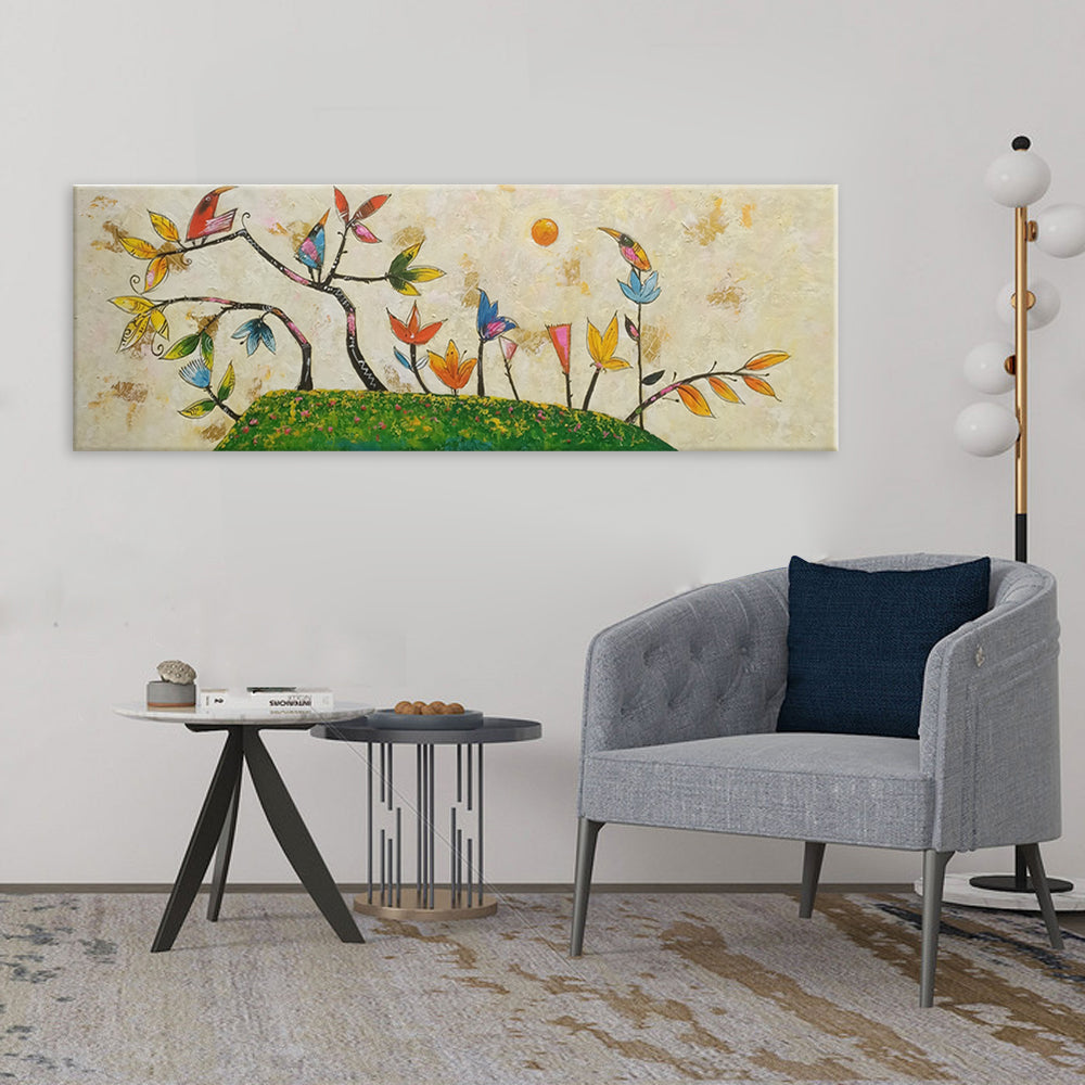 Land of Whimsy - Quirky And Fun Depiction of a Stylized Island Inhabited by Peculiar little Birds, Size 70x200cm