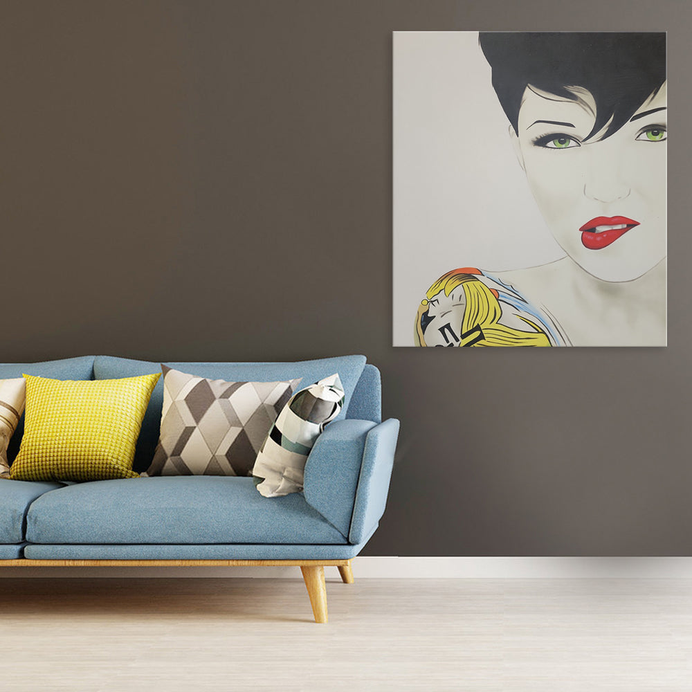 Flirty - Detailed Portrait of a Lady Biting Her Lip Suggestively, Size 100x120cm