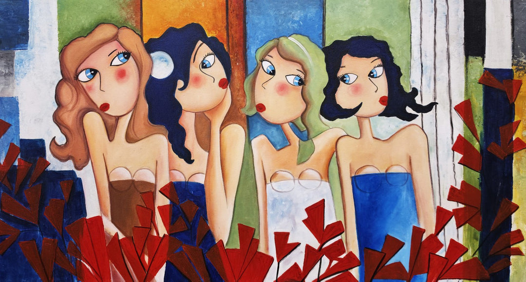 Garden Conversations - Hand Painted Canvas Artwork - 80x150cm
