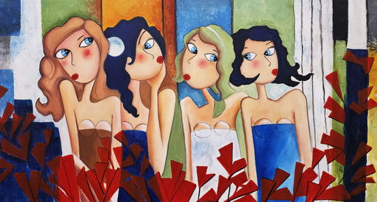 Garden Conversations - Hand Painted Canvas Artwork - 80x150cm