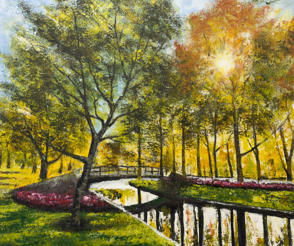 Sunlit Park Reflections - Original Hand Painted Artwork - 100x120cm - AC673