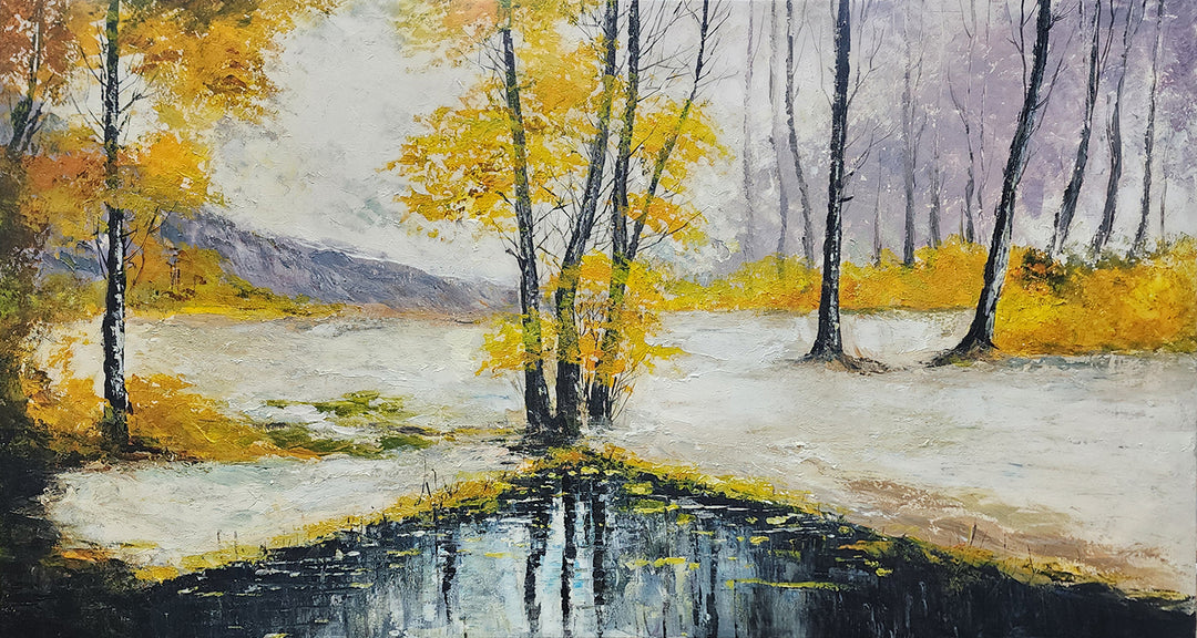 Golden Tranquility – A Unique Artwork Capturing Autumn’s Beauty Size 80x150cm