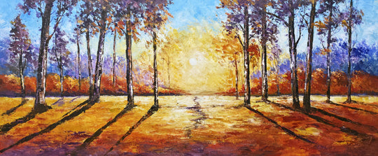 Golden Forest Sunrise - Hand Painted Canvas Artwork - 100x240cm - AC777