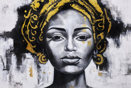 Golden Grace Portrait - Hand Painted Canvas Artwork - 120x180cm - AC784
