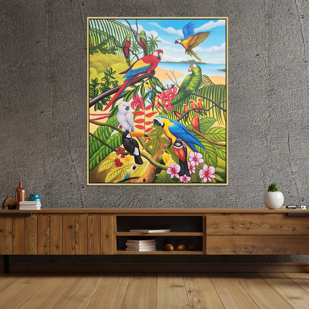 Birds of Colour - Highly Detailed Oil Painting of Tropical Birds in the Jungle