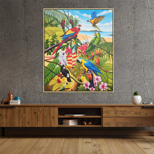 Birds of Colour - Highly Detailed Oil Painting of Tropical Birds in the Jungle
