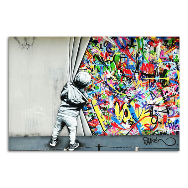 Behind the Curtain  (Banksy) - Canvas Art Print - CN457
