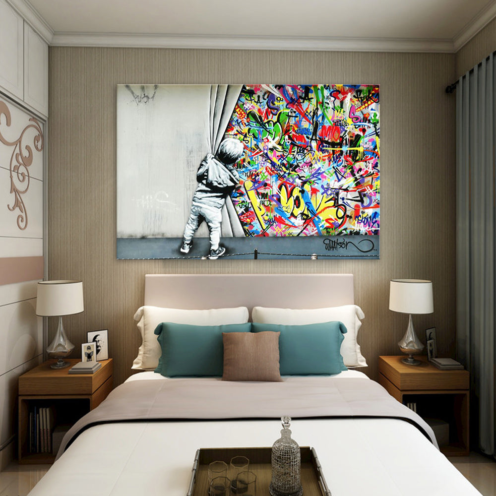 Behind the Curtain  (Banksy) - Canvas Art Print - CN457