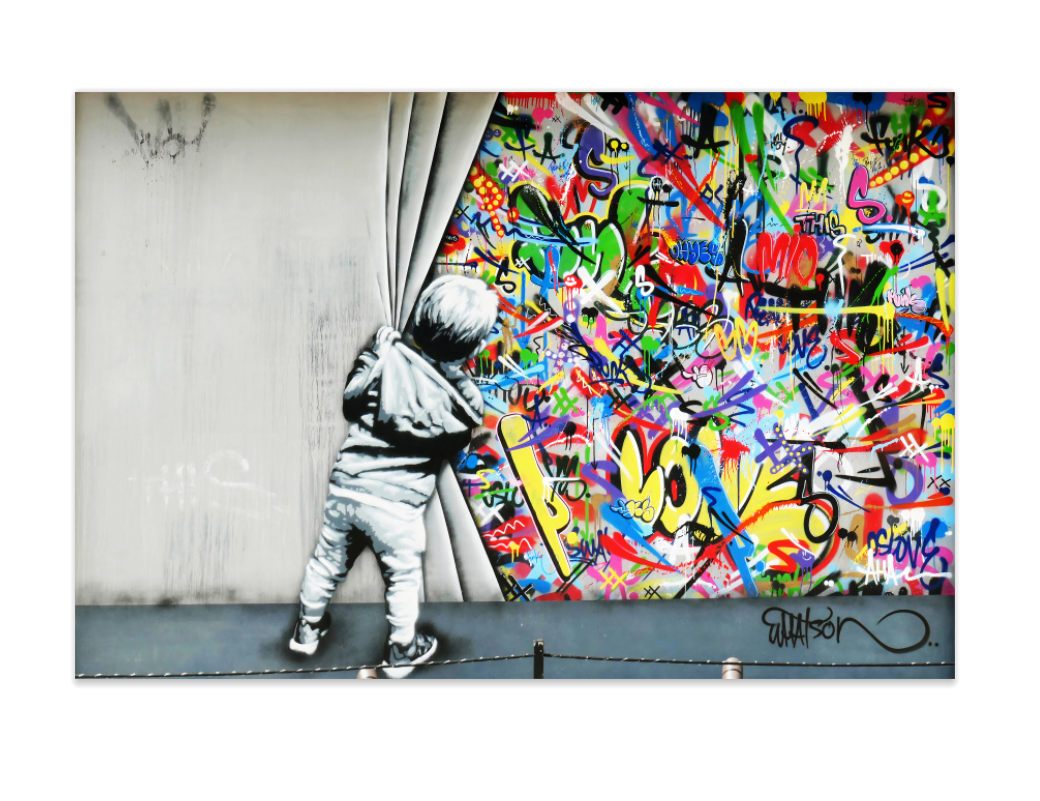 Behind the Curtain  (Banksy) - Canvas Art Print - CN457