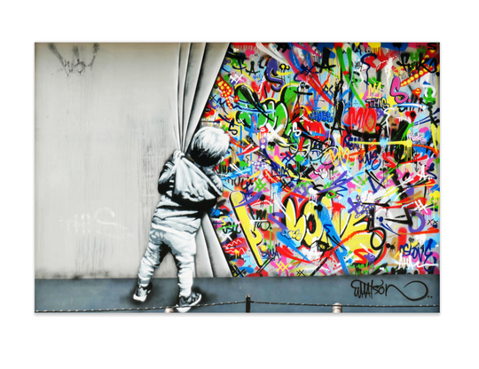 Behind the Curtain  (Banksy) - Canvas Art Print - CN457