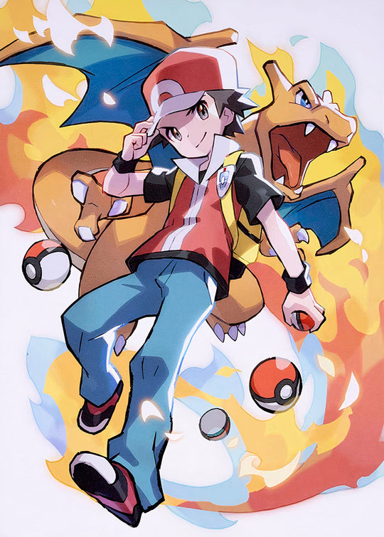Pokemon Trainer Red and Charizard - Canvas Art Print - CN564