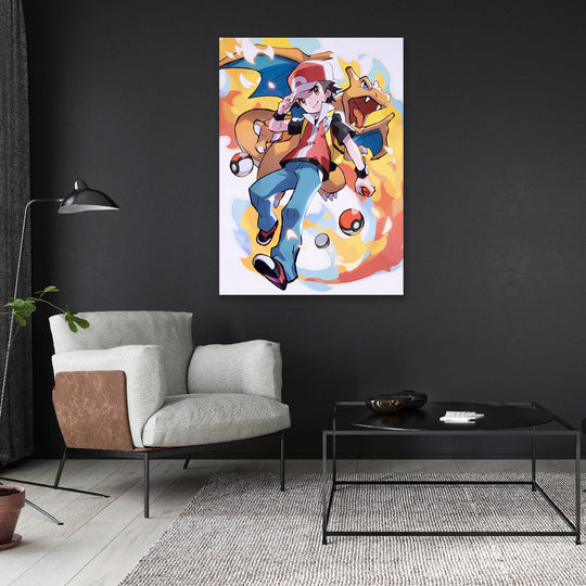 Pokemon Trainer Red and Charizard - Canvas Art Print - CN564