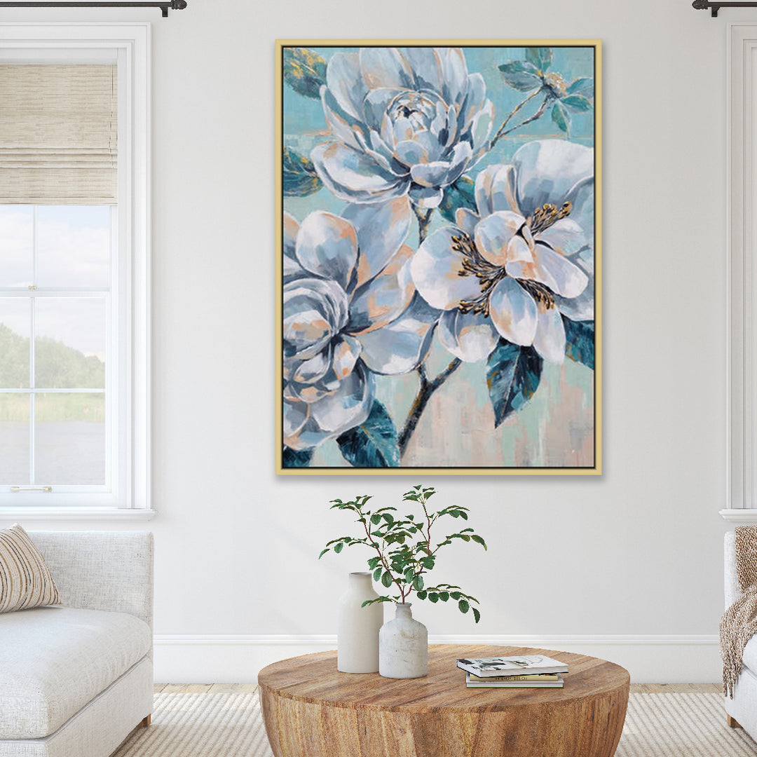 Blossoms in Blue Elegance - Embellished Art with Shadow Frame - CNL450 - 80x120cm