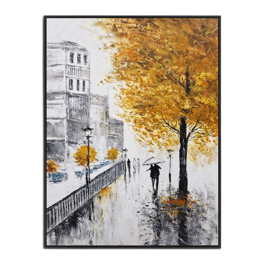 Golden Autumn Stroll - Embellished Canvas Art in Black Frame - 100x150cm - CNL484