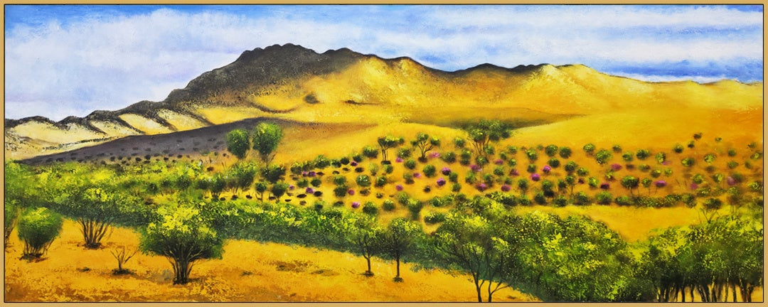 Golden Outback Landscape - Embellished Canvas Art in Oak Frame - 80x200cm - CNL494