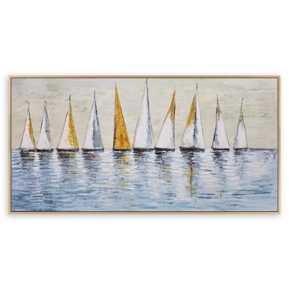 Golden Sails - Embellished Canvas Art in Oak Frame - 80x150cm - CNL496