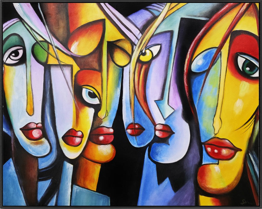 Faces of Expression - Embellished Canvas Art in Black Shadow Frame - 100x120cm - CNL516