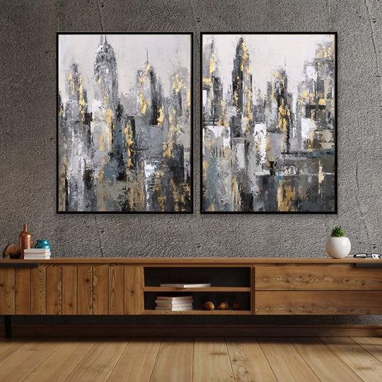 City Escape - Embellished Art with BLACK  Floating Frame 2 pc Set - 100x150cm EA166B