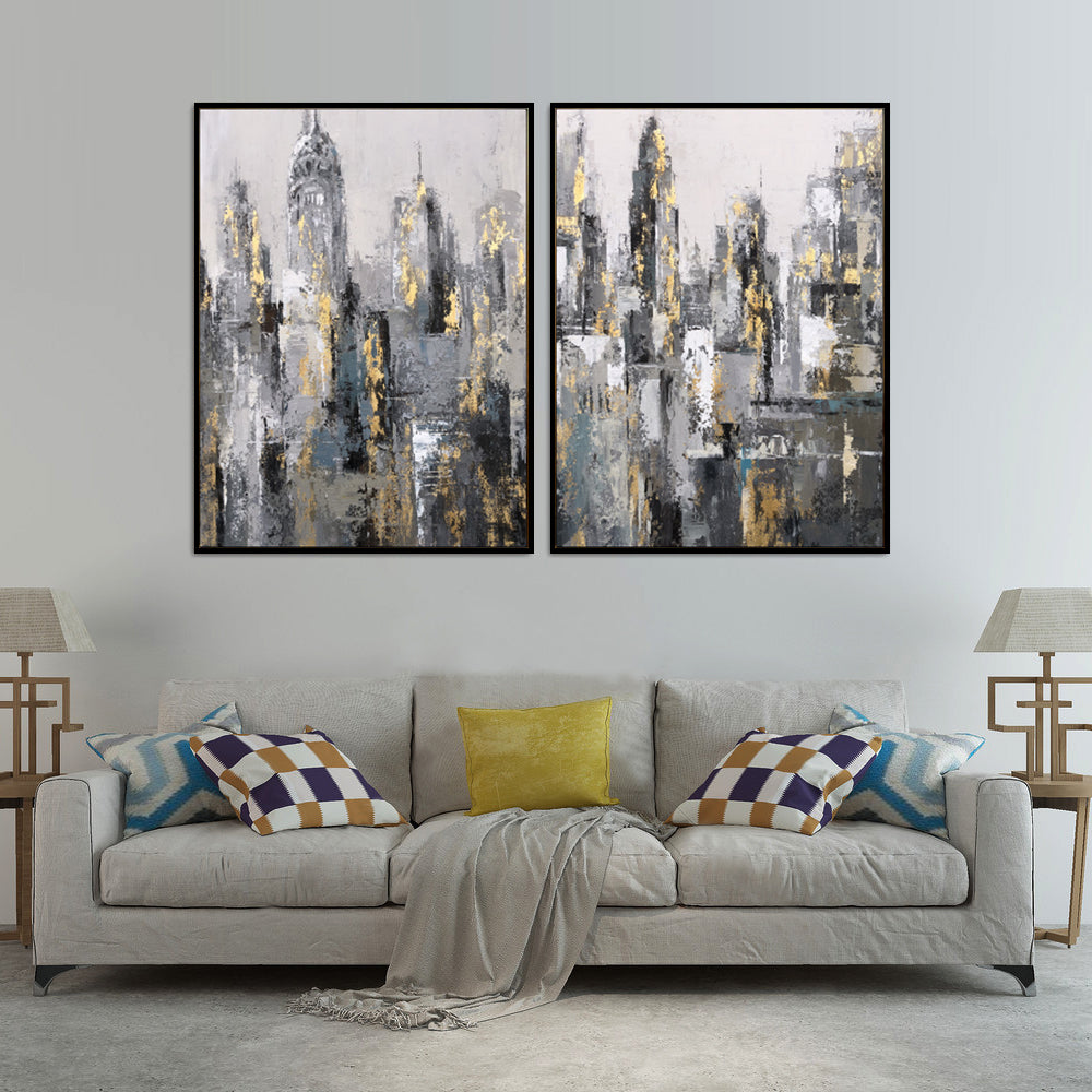 City Escape - Embellished Art with BLACK  Floating Frame 2 pc Set - 100x150cm EA166B