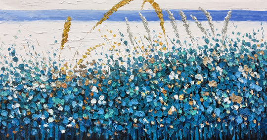 Coastal Wildflowers in Blue - Embellished Canvas Art - 80x150cm - EBA101
