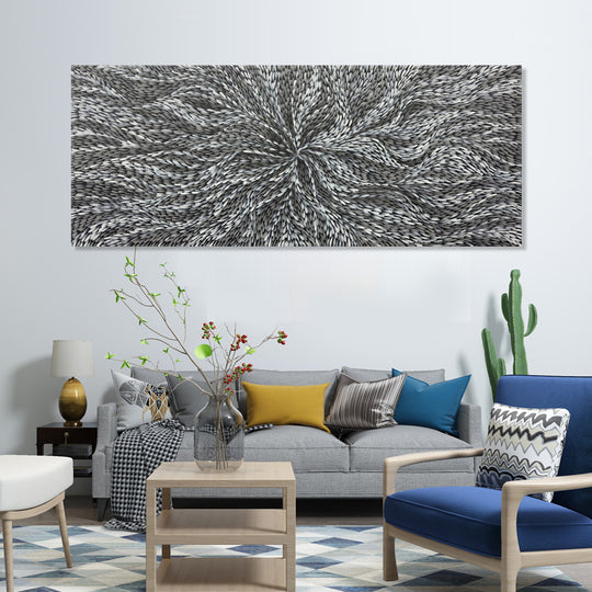 Monochrome Flow - Embellished Canvas Art - 80x200cm - EBA110