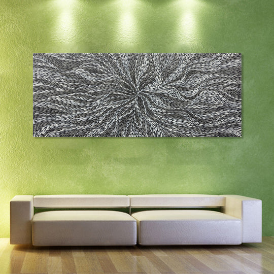 Monochrome Flow - Embellished Canvas Art - 80x200cm - EBA110