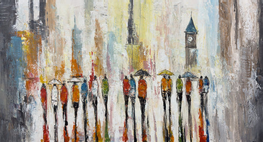 City Stroll Reflections - Embellished Canvas Art Print - 80x150cm - EBA118