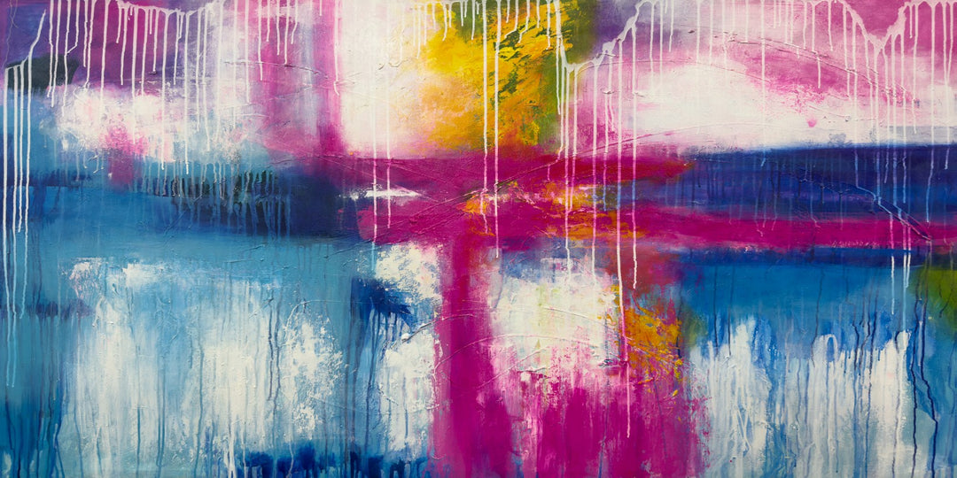 Vibrant Reflections Abstract - Embellished Canvas Art Print - 100x200cm - EBA120