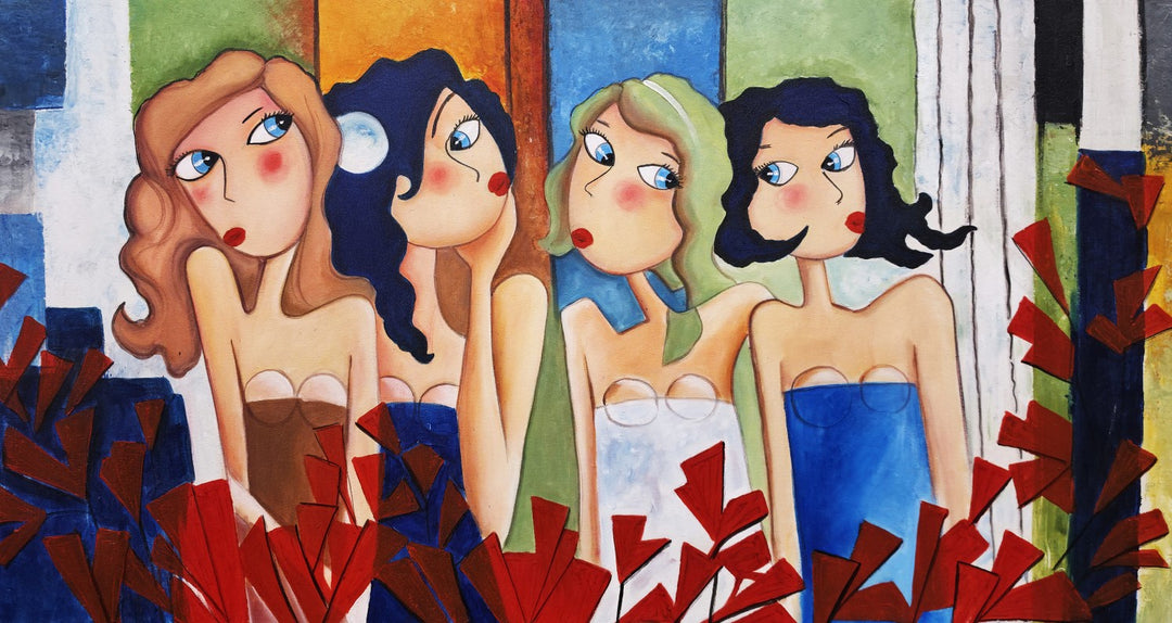 Chic Conversation - Embellished Contemporary Figurative Artwork (Assorted Sizes) - EBA130