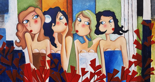 Chic Conversation - Embellished Contemporary Figurative Artwork (Assorted Sizes) - EBA130