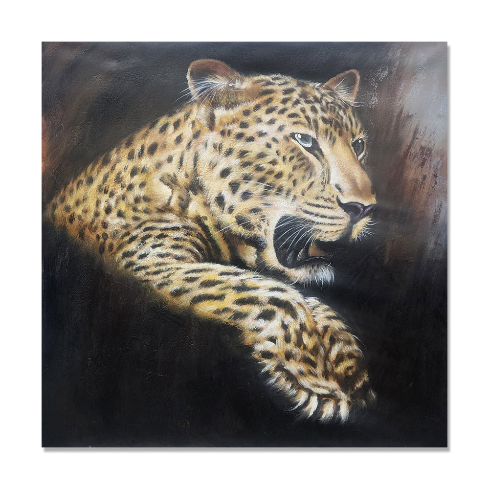 Shadow Majesty: Jaguar in Focus - Original Oil Painting Size 100x100cm