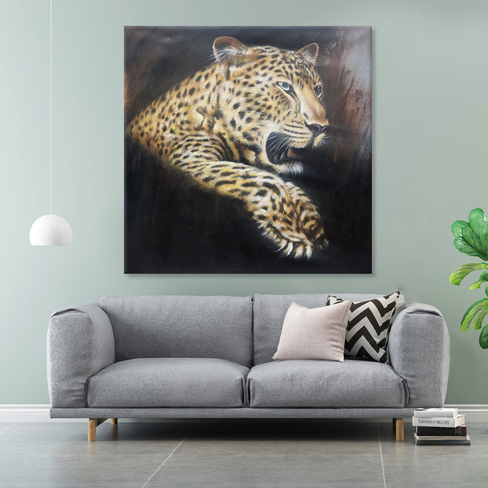 Shadow Majesty: Jaguar in Focus - Original Oil Painting Size 100x100cm