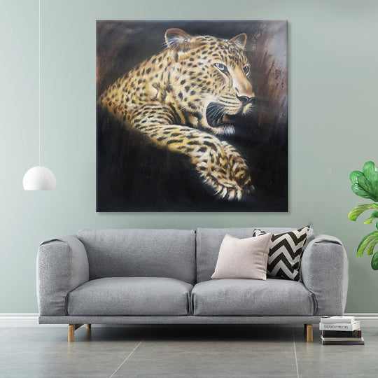 Shadow Majesty: Jaguar in Focus - Original Oil Painting Size 100x100cm