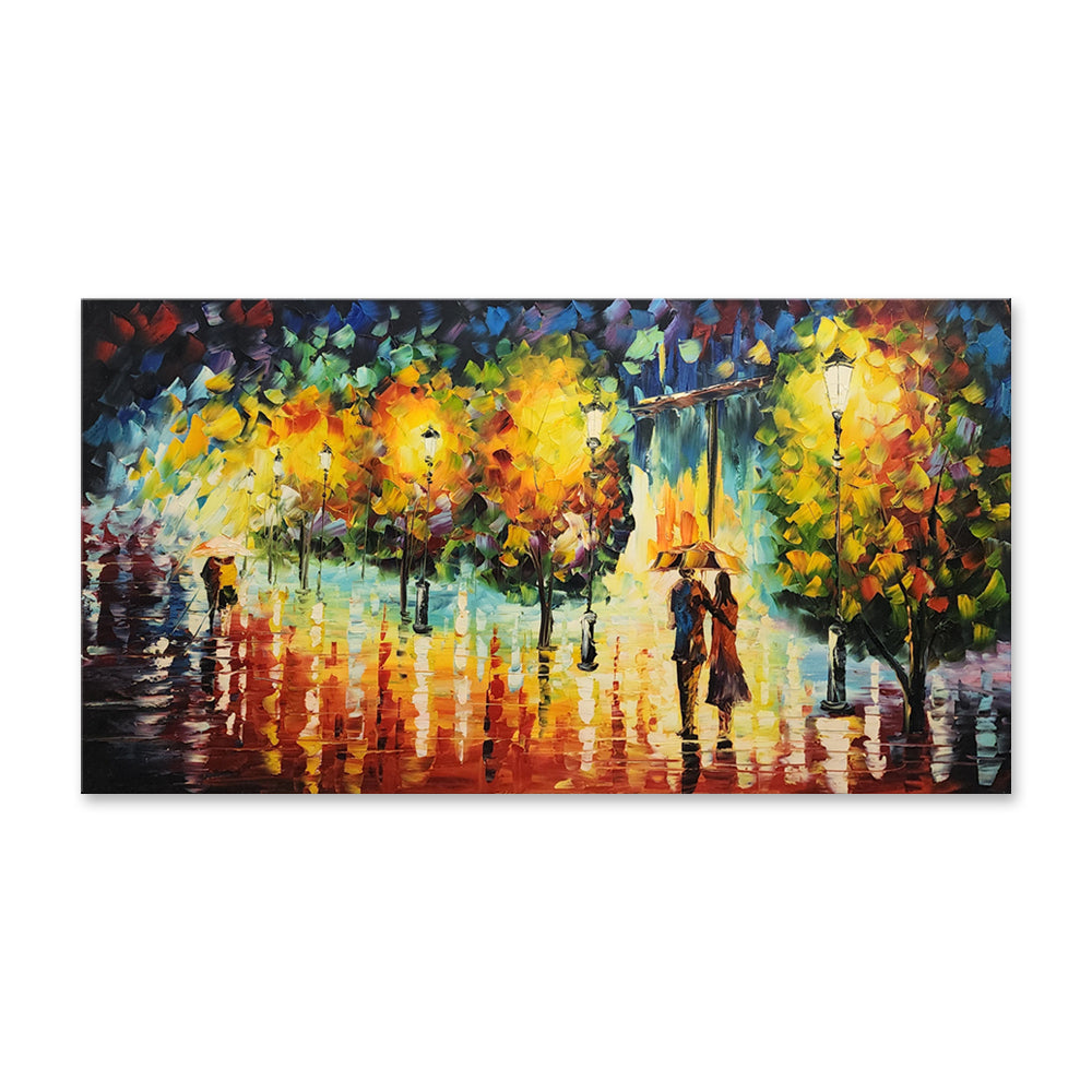 Evening Stroll: A Walk in the Glow - Hand Painted Art Size 80x150cm