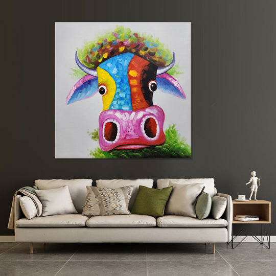 Colorful Cow Whimsy - Hand Painted Art Size 80x80cm