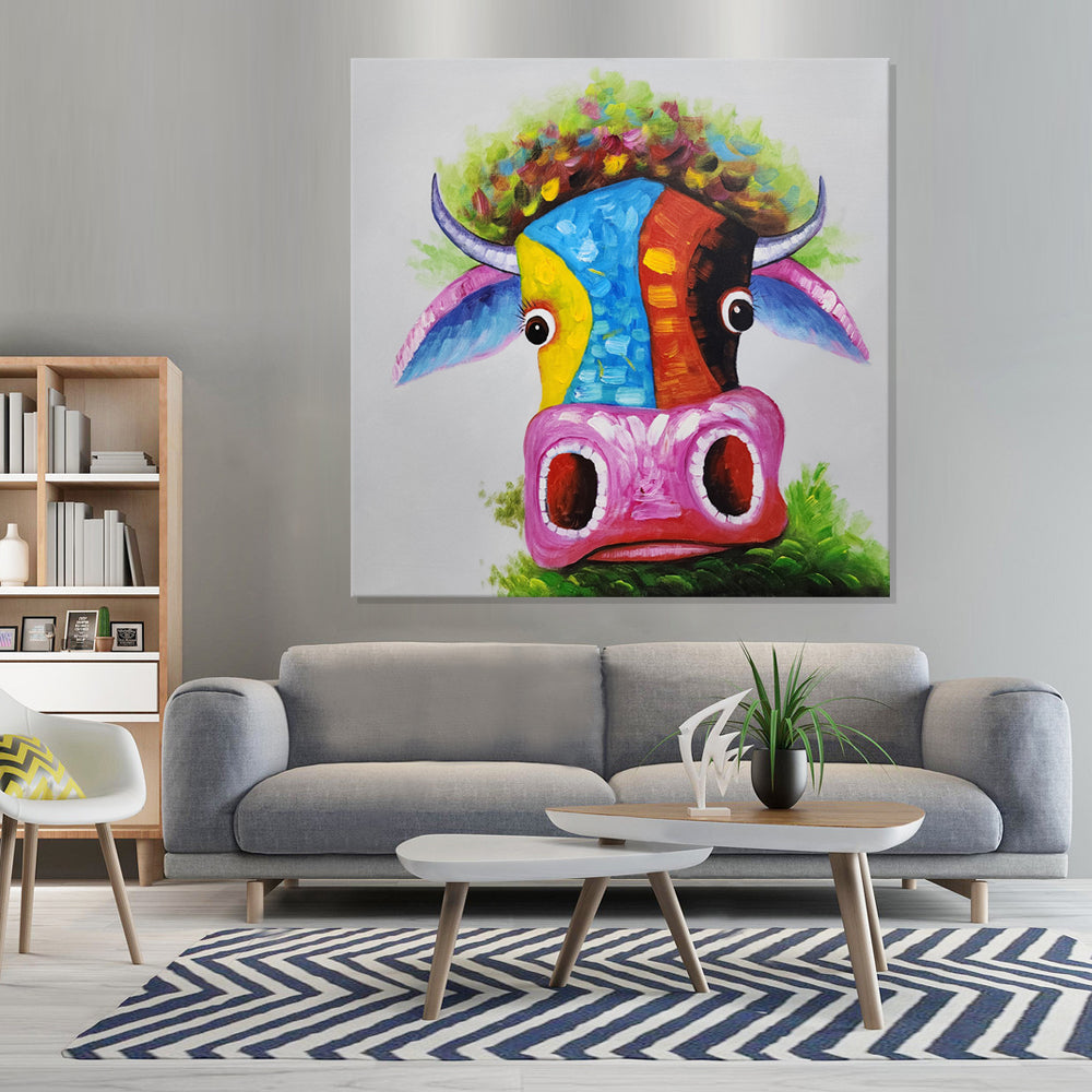 Colorful Cow Whimsy - Hand Painted Art Size 80x80cm