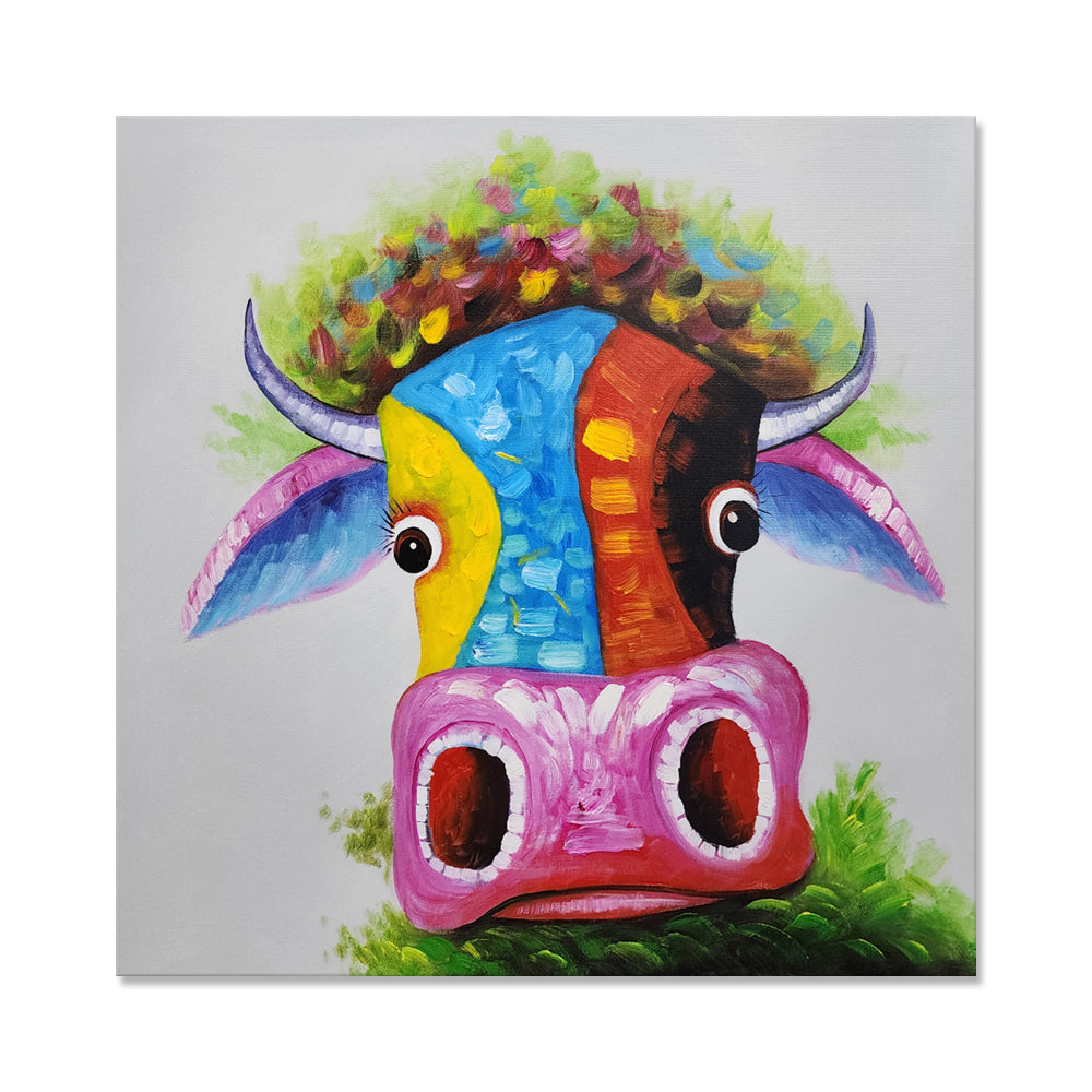 Colorful Cow Whimsy - Hand Painted Art Size 80x80cm