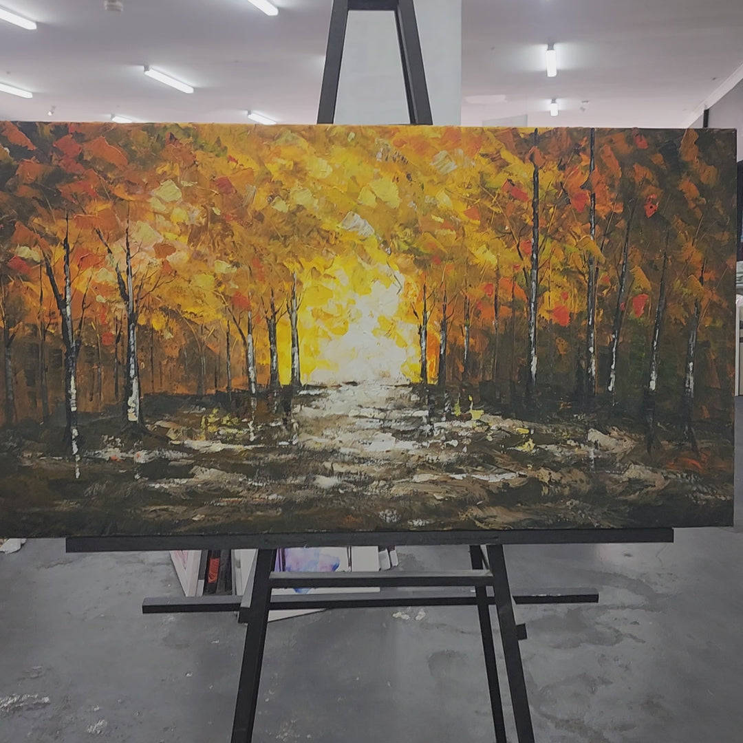 Golden Pathway: Hand-Painted Autumn Glow, Size 80x150