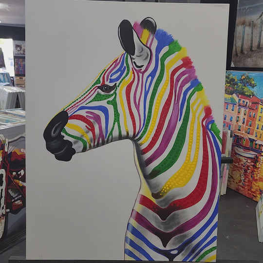 Rainbow Stripes: Hand-Painted Modern Zebra Art,  Size 90x120