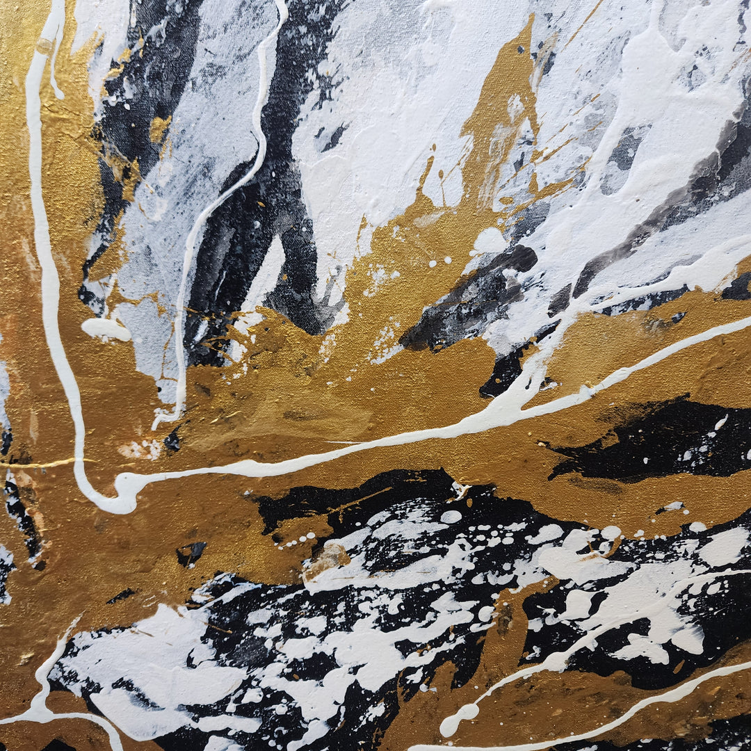 Torrent of Gold - Stunning Modern Abstract Artwork featuring Strokes of Gold and Frenetic Black and White Paint, size 100x150cm