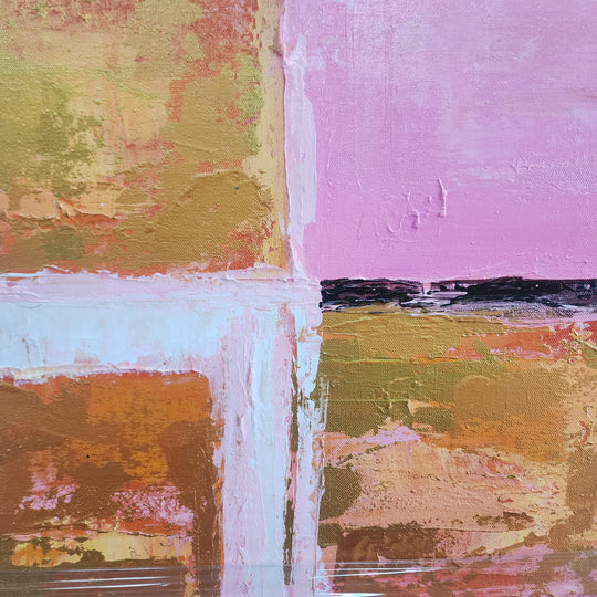 Pink and Gold - Modern Abstract Artwork Featuring Pink and Gold Tones In a Checker Board Composition, size 120x120cm