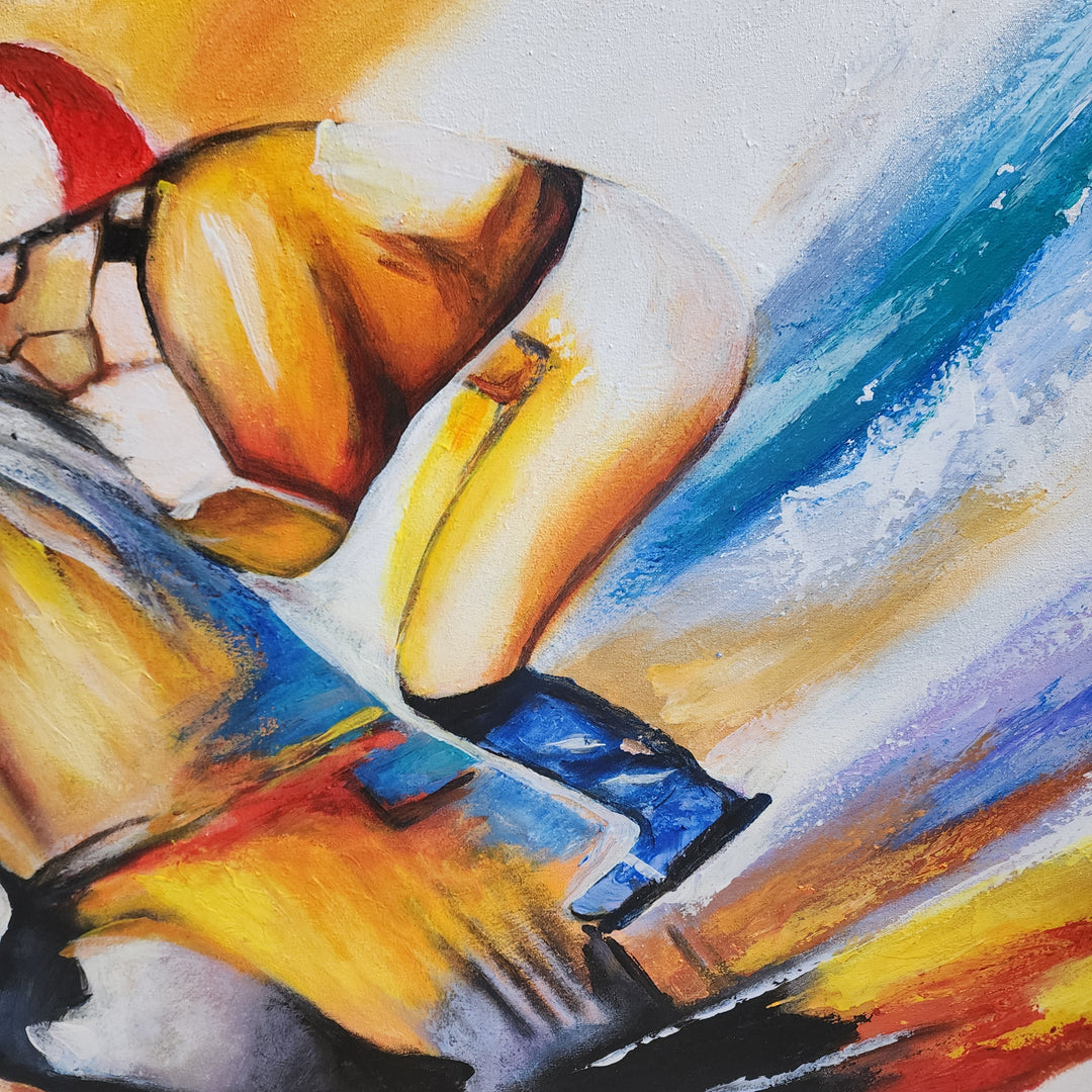 The Racehorse - Stunning hand painted Artwork featuring a Horse racing, Oak Framed.