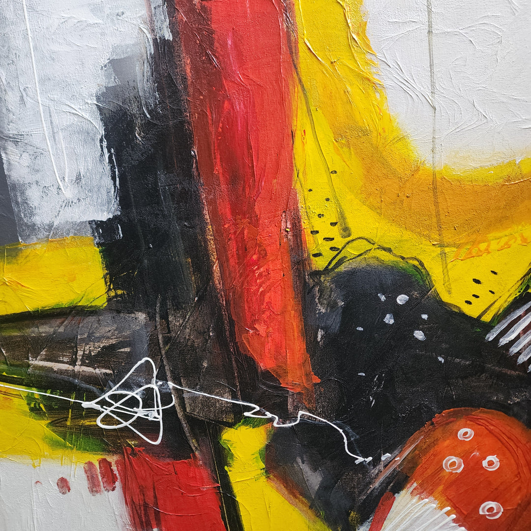 Red Emmittance  - Striking Modern Abstract Featuring Red and Yellow on a White Background, Size 100x120cm