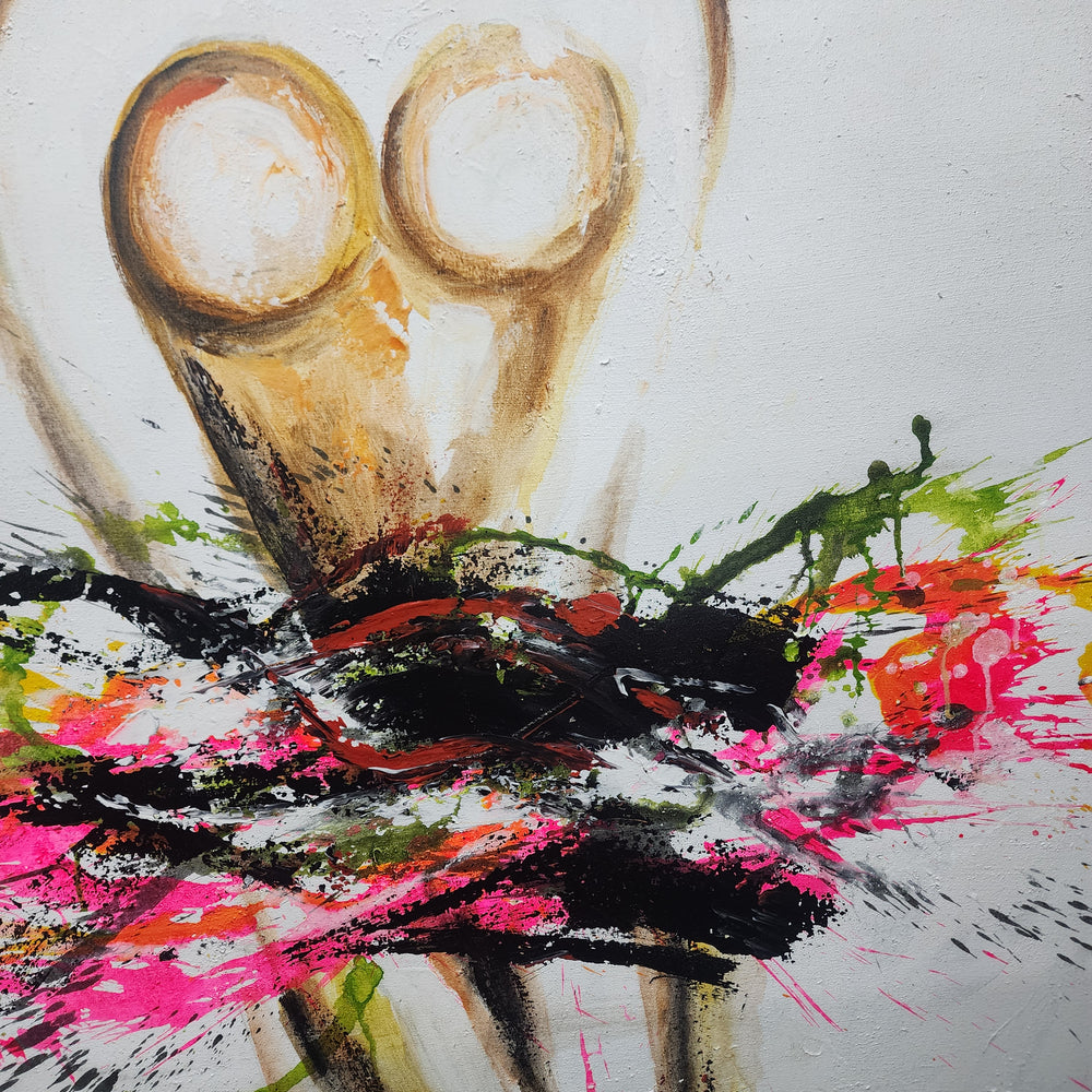 Ballerina's Form - Stylized Depiction of a Ballerina with a Colourful Dress, Size 100x120cm