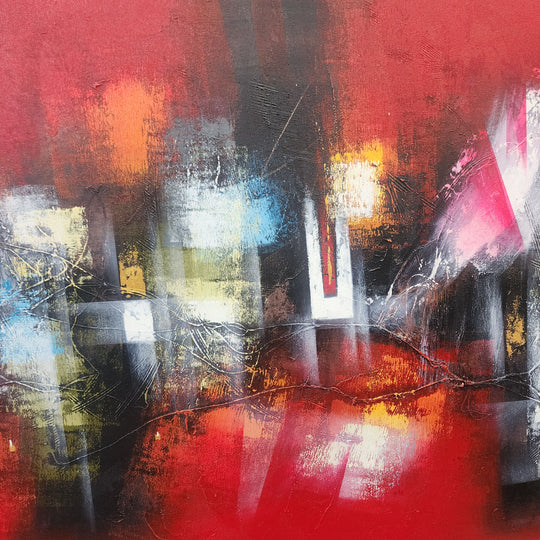 Pulse of Abstraction - Striking Modern Abstract with Feature Red Tones, Large Scale 100x200cm