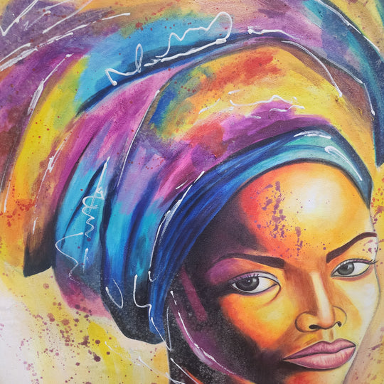 A Woman's Gaze - Stunning Colourful Stylized Potrait of a Woman Size 100x120cm