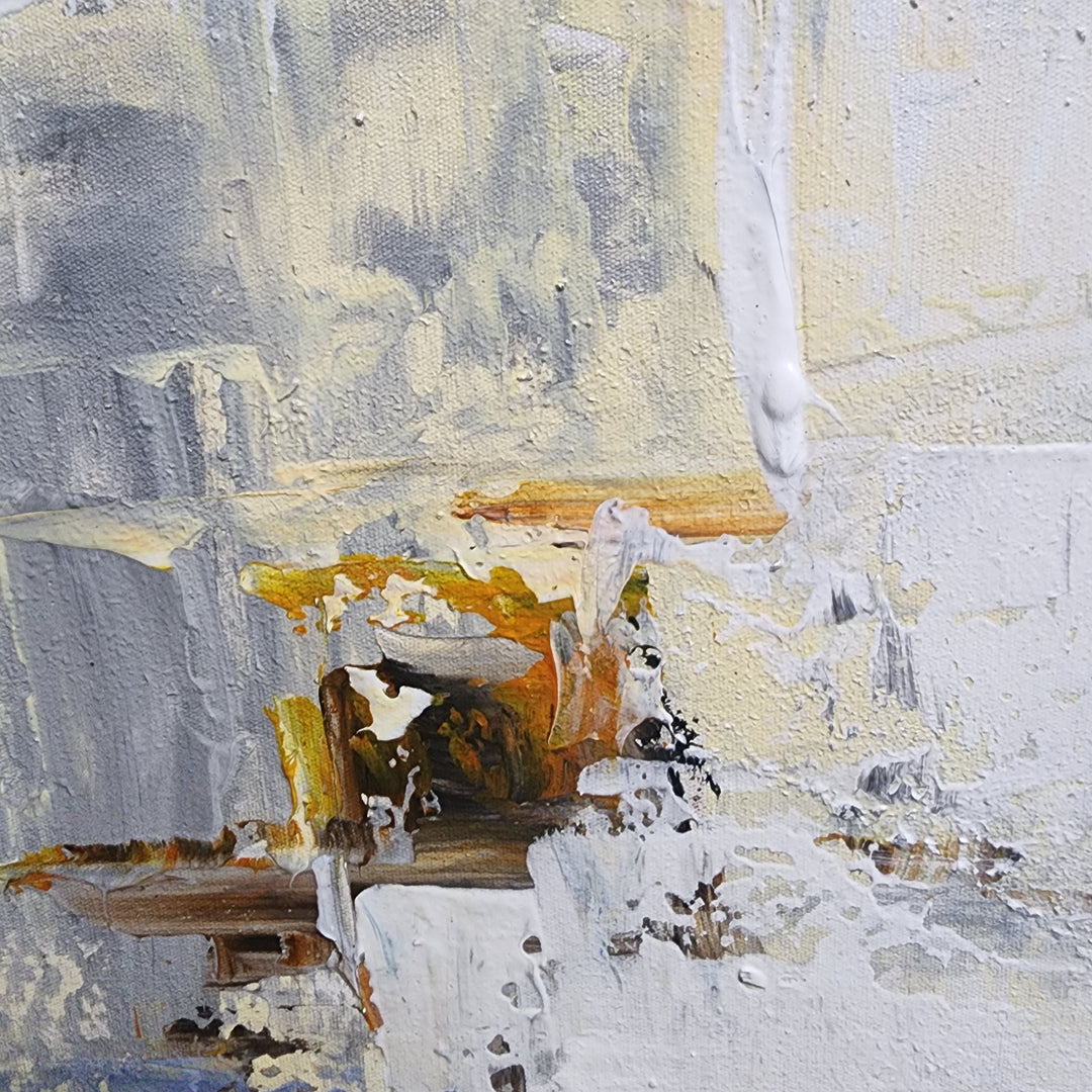 Neutrally Sublime - Gorgeous Modern Abstract with soft Yellow and Blue Tones, in Large Feature Size 120x120cm